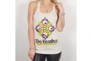 The Beatles Ladies Vest T-Shirt: Yellow Submarine & Portholes (Sand)