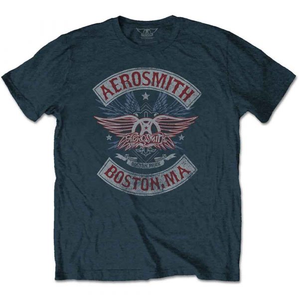 Aerosmith Unisex T-Shirt: Boston Pride (Denim Blue)