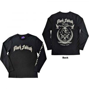 Black Sabbath Unisex Long Sleeve T-Shirt: The End Mushroom Cloud (Black) (Back & Sleeve Print)