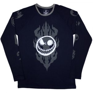 The Nightmare Before Christmas Unisex Long Sleeve T-Shirt: Flaming Jack (Navy Blue) (Embellished)