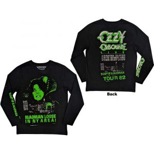 Ozzy Osbourne Unisex Long Sleeve T-Shirt: Madman Loose (Black) (Back & Sleeve Print)