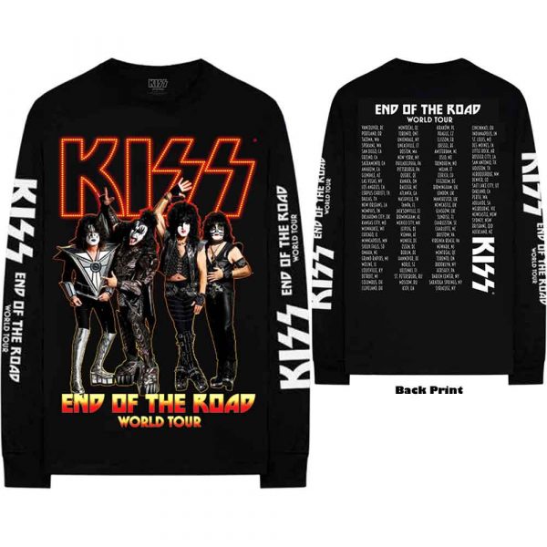 KISS Unisex Long Sleeve T-Shirt: End Of The Road Tour (Black) (Ex-Tour & Back & Sleeve Print)