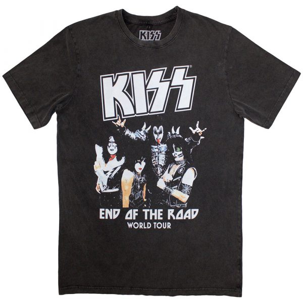 KISS Unisex Stone Wash T-Shirt: End Of The Road World Tour (Charcoal Grey)