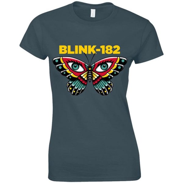 Ladies Blink 182 Butterfly Heather Navy Official Tee T-Shirt Womens Girls