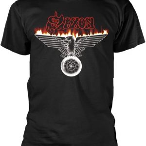 Saxon T Shirt of Eagle Band Logo Official Mens