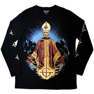 Ghost Unisex Long Sleeve T-Shirt: Papa & Radient Ghouls (Black) (Back & Sleeve Print) (Medium)