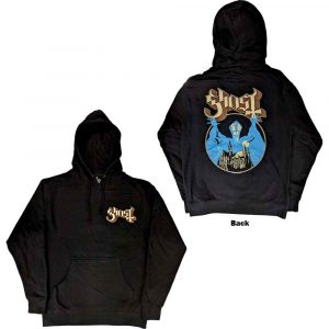 Ghost Unisex Pullover Hoodie: Pocket Logo & Opus (Black) (Back Print) (Large)