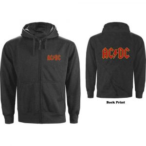 AC/DC Unisex Zipped Hoodie: Logo (Charcoal Grey) (Back Print) (Small)