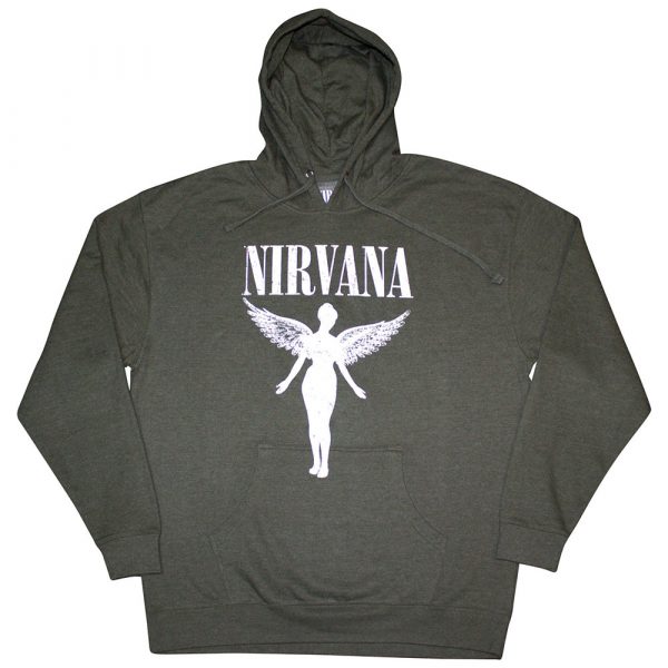 Nirvana Unisex Pullover Hoodie: Angelic Mono (Khaki Green) (Medium)
