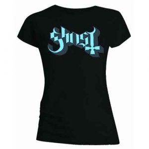 Ghost Ladies T-Shirt: Blue/Grey Keyline Logo (Black) (Skinny Fit)