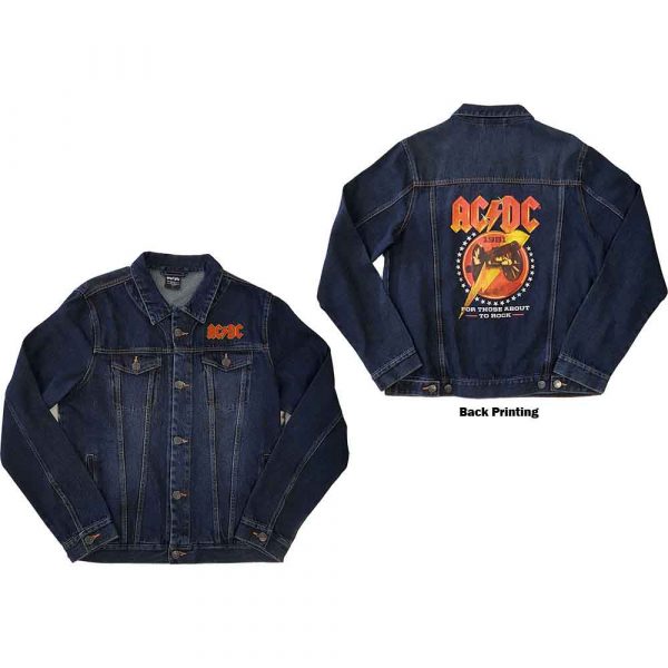 AC/DC Unisex Denim Jacket: About To Rock (Back Print) (Medium)