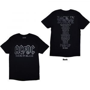 AC/DC Unisex T-Shirt: Back In Black PWR-UP EU Tour '24 (Black) (Back Print & Ex-Tour) (Small)
