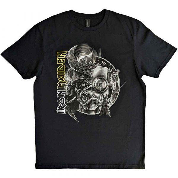 Iron Maiden Unisex T-Shirt: The Future Past Tour '23 Greyscale (Black) (Medium)