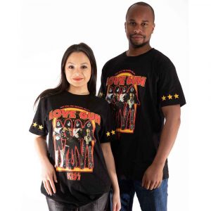 KISS Unisex T-Shirt: Love Gun Stars (Black) (Sleeve Print) (Medium)