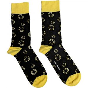 Nirvana Unisex Ankle Socks: Outline Happy Faces (Black) (UK Size 7 - 11)