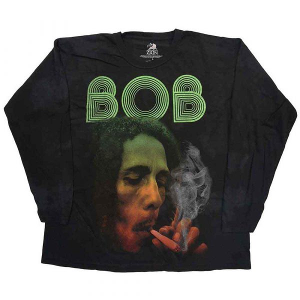 Bob Marley Unisex Long Sleeve T-Shirt: Smoke Gradient (Black) (Wash Collection)