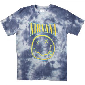 Nirvana Unisex T-Shirt: Happy Face Blue Stroke (Blue) (Wash Collection) (Large)