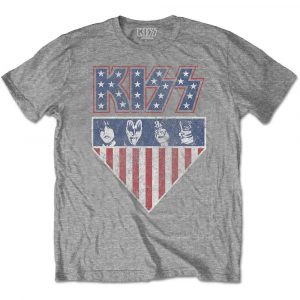 KISS Unisex T-Shirt: Stars And Stripes (Grey) (Medium)