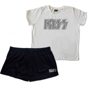 KISS Ladies Summer Pyjamas: Logo Infill (White & Black) (Ex-Tour)